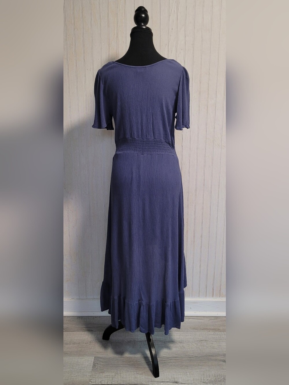 ​Amplify Blue Boho Crinkle Rayon Button Front High Low Midi Dress Size L - Picture 3 of 12